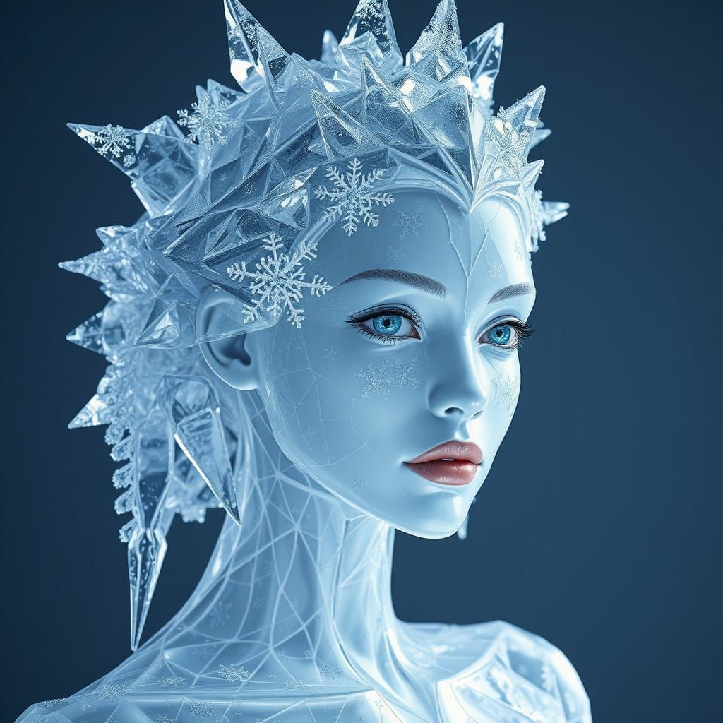 Ethereal Ice Maiden Frozen in Winter's Latticework