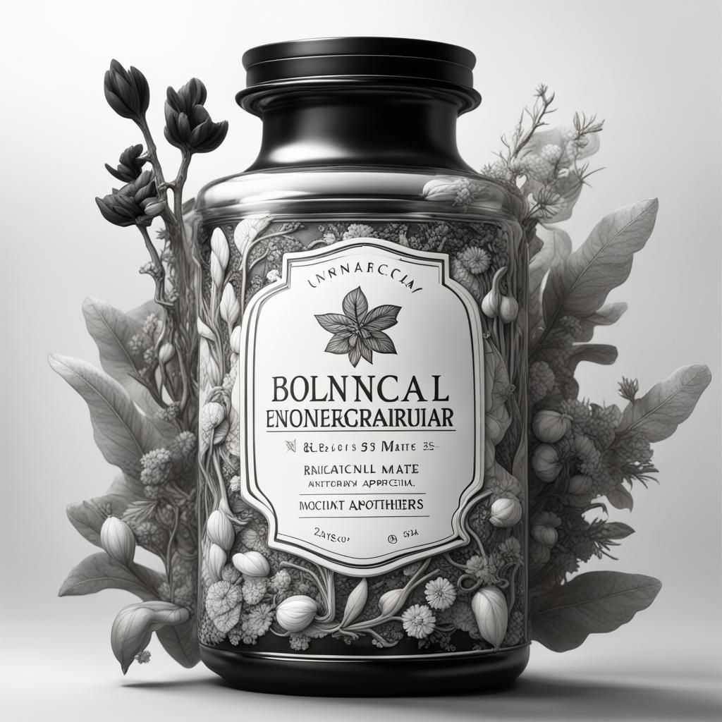Botanical Apothecary Jar Logo in Black and White