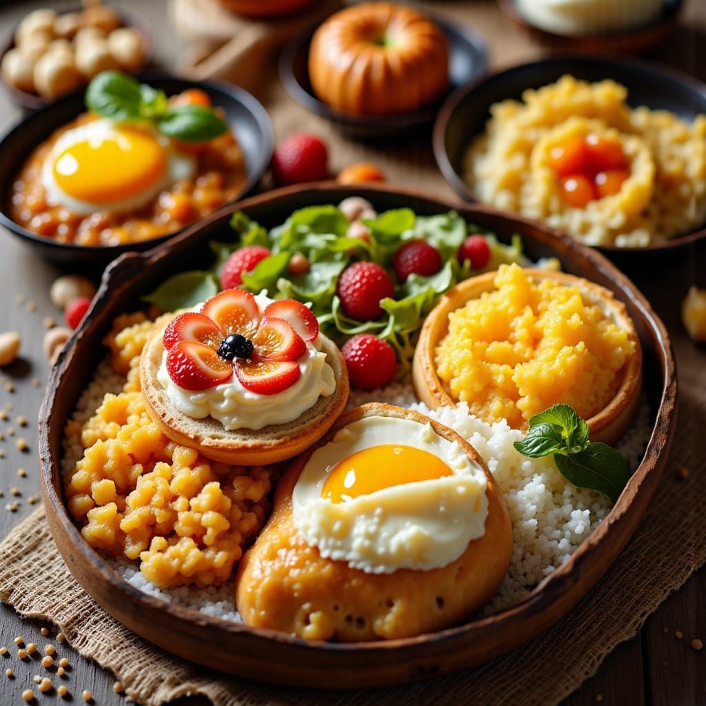 Breakfast Bento Box with Watercolor Effects