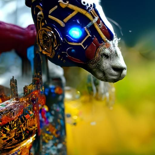 Goat in Iron Man Armor: Detailed Matte Painting