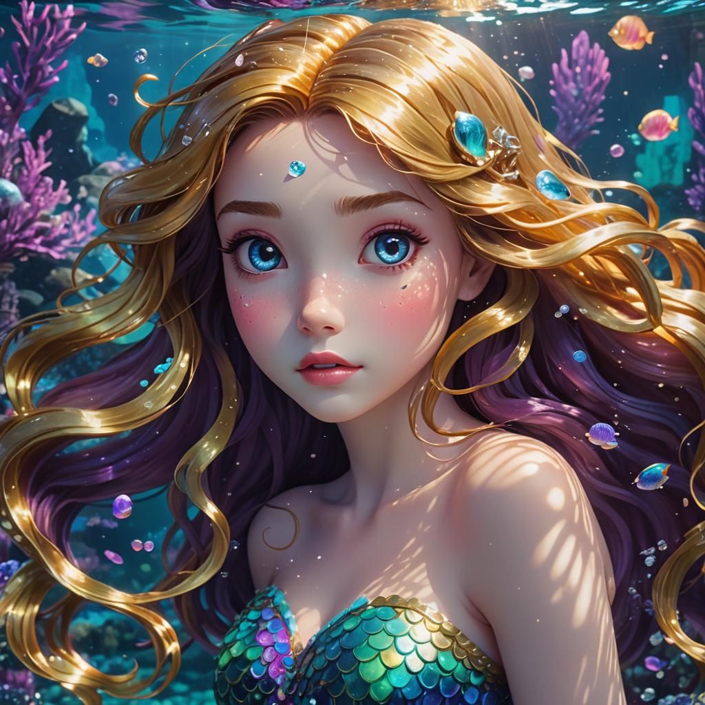 Underwater Mermaid in Anime Style