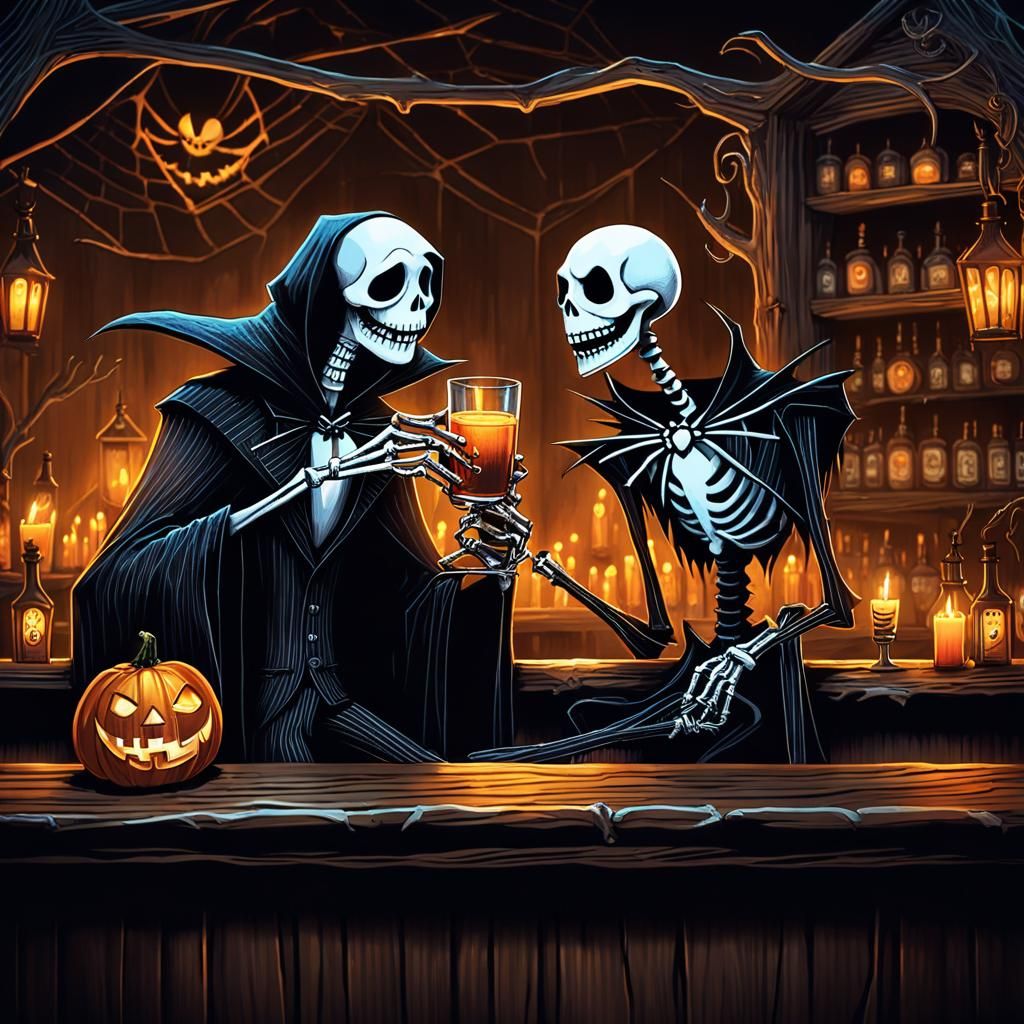 The Grim Reaper and Jack Skellington at a Bar