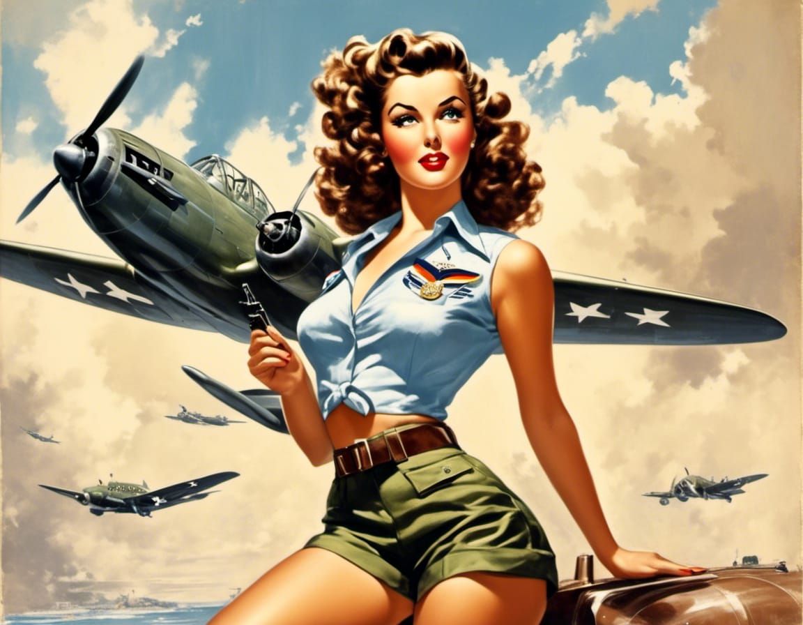 1940s Air Force Pinup Girl with Graffiti Style