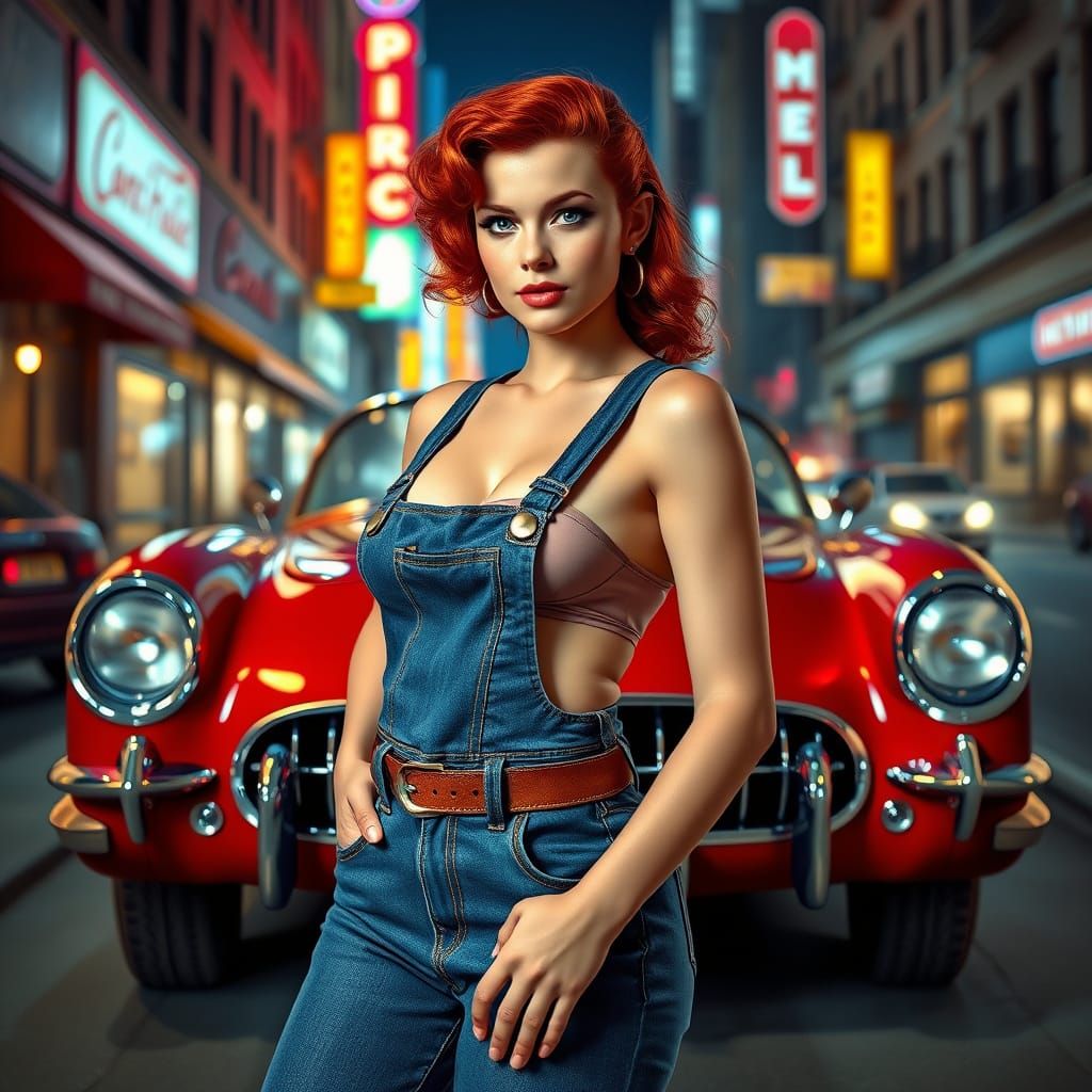 Vintage Red-Headed Pinup Goddess in 1950s Style