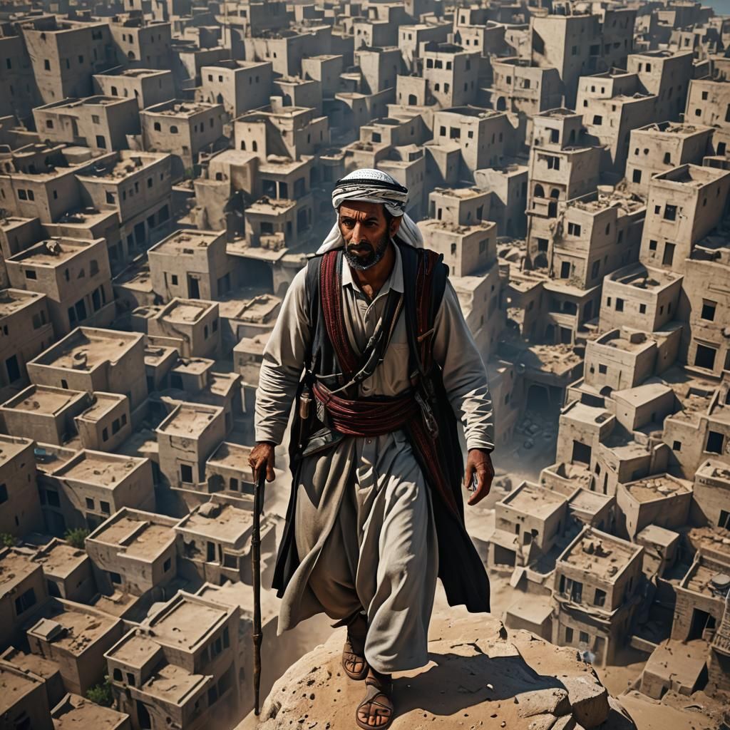 Arab Man in Gaza: Detailed Matte Painting