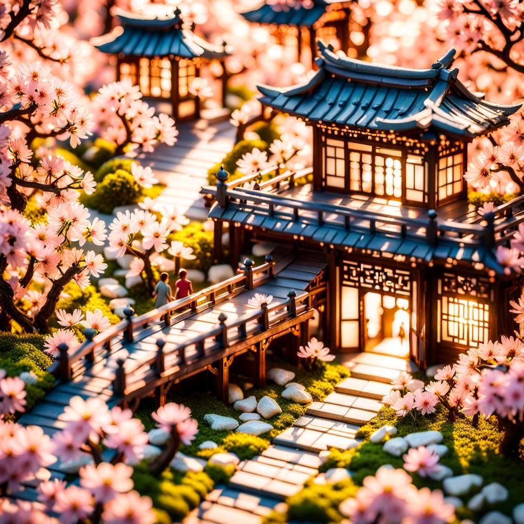 Sakura Path Microcosm: Intricate 3D Miniature Scene