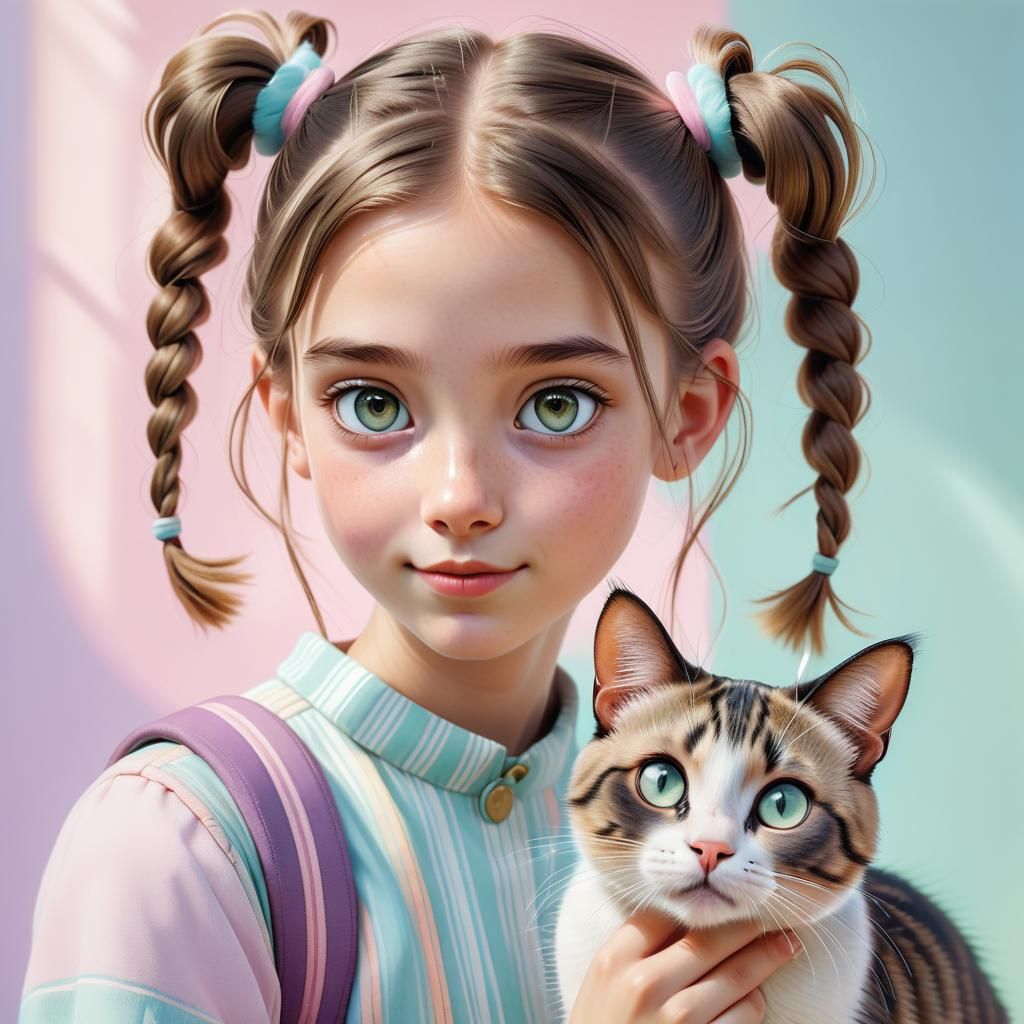A detailed portrait of a young Caucasian girl, full of wonde...