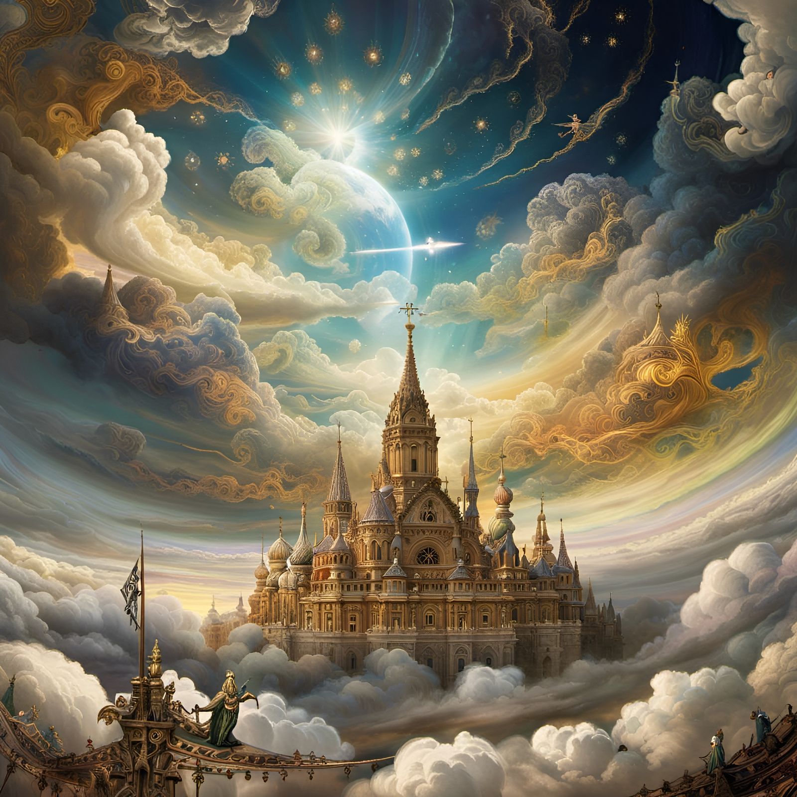 Encaustic Fractal Sky with Esoteric Astrology