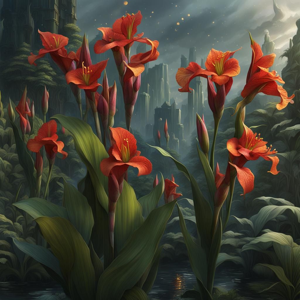 Fantastical Canna Lilies in Detailed Matte Painting