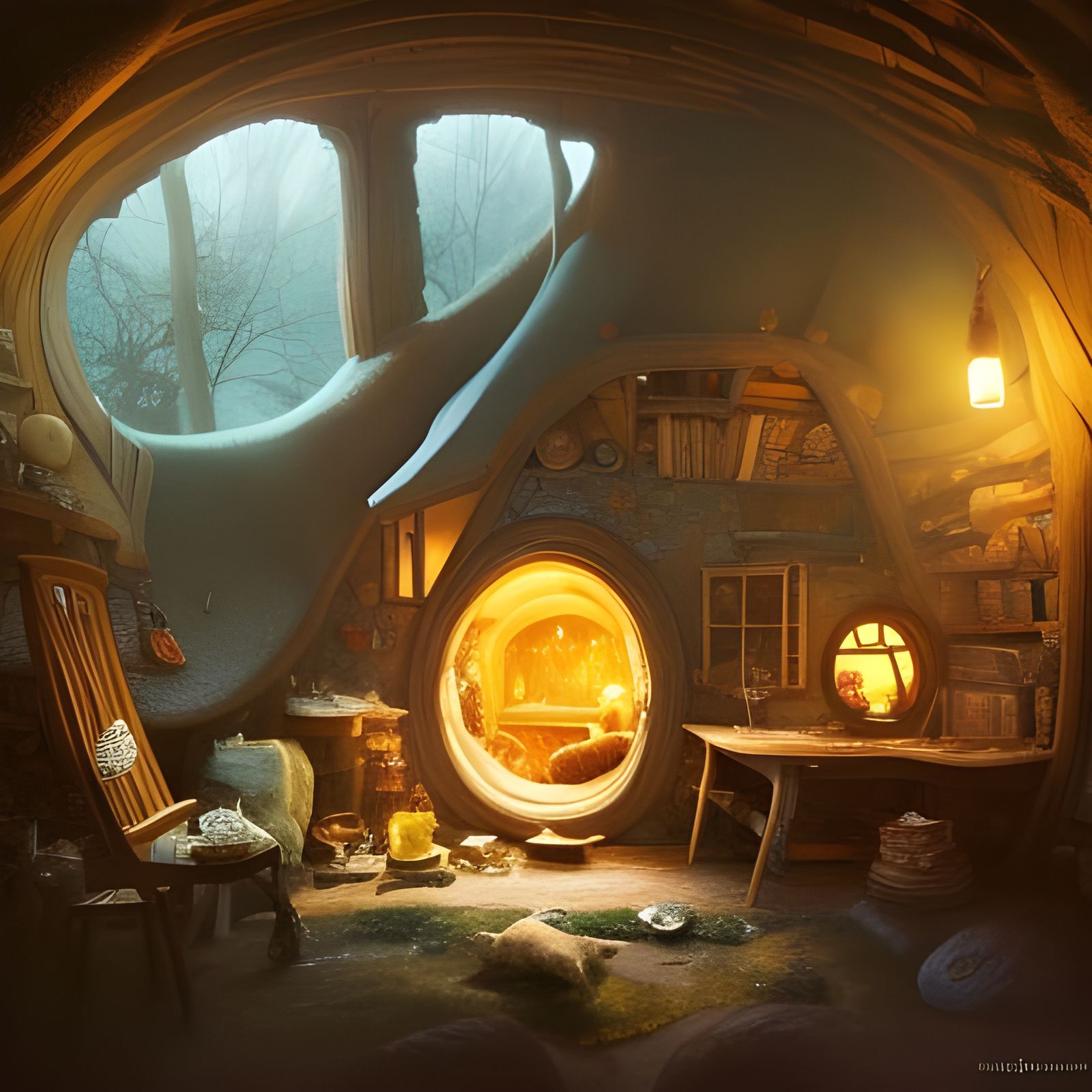 Majestic Hobbit Hole Room in Hyperdetailed Fantasy Art