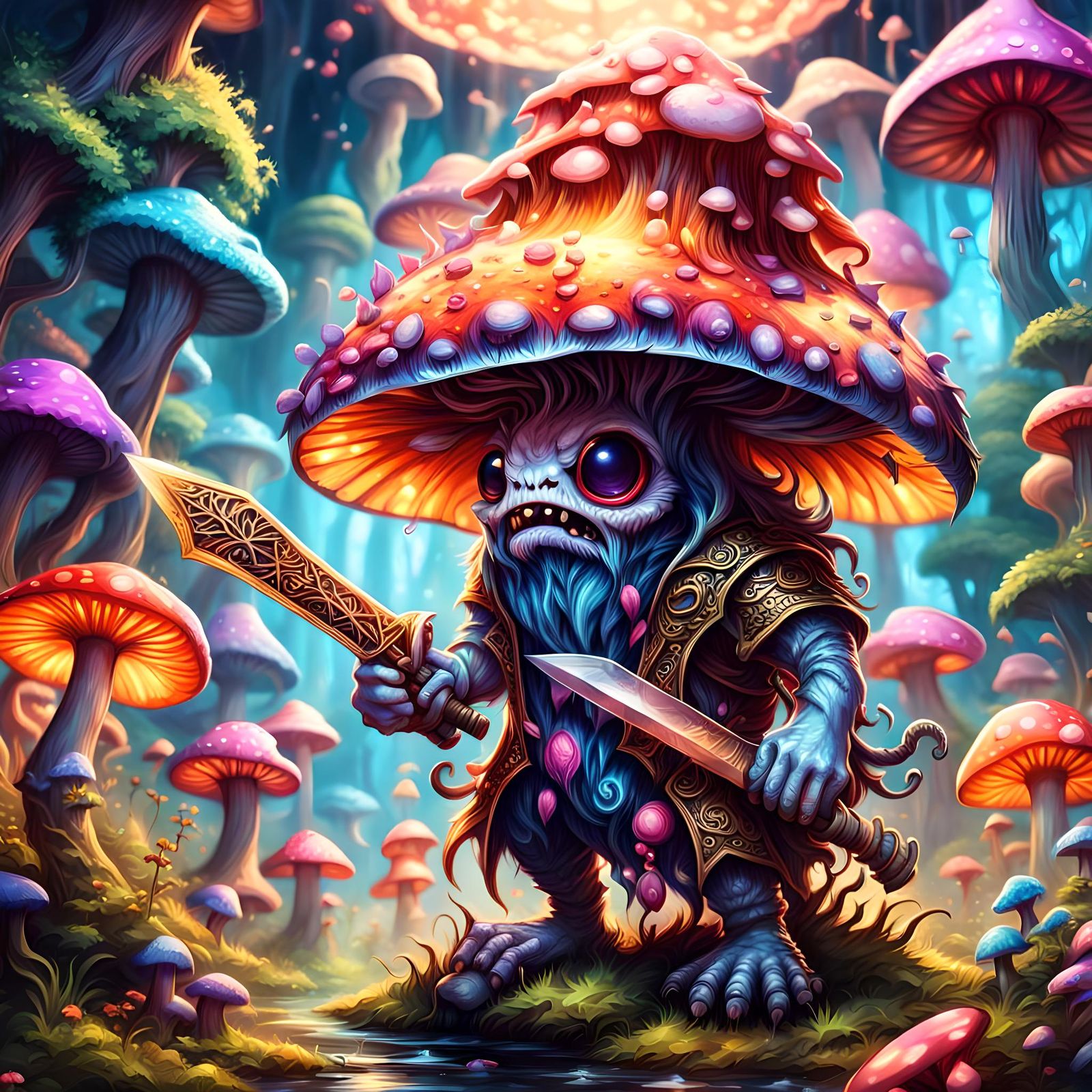 Mushroom Swordsman: A Vivid Fantasy Concept Art