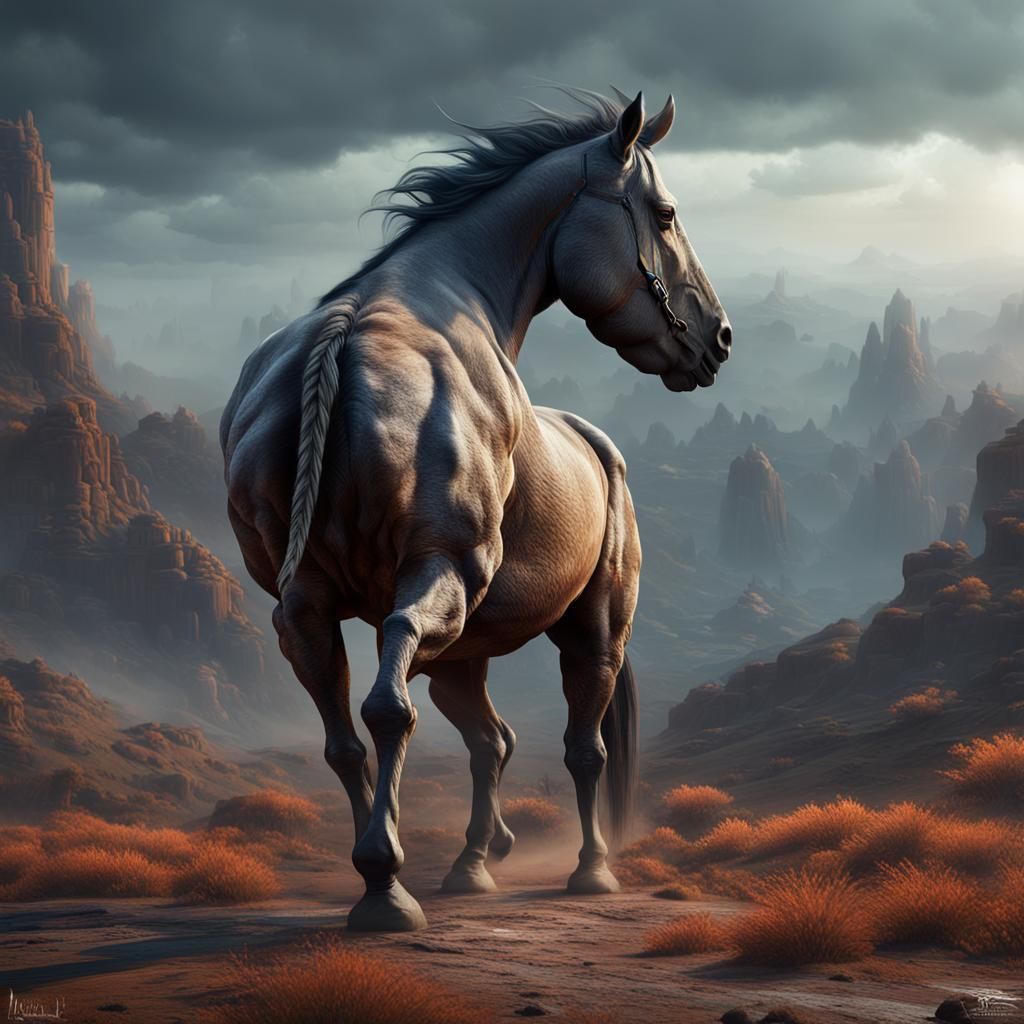 Fantastical Lone Horse with Rhino Horn