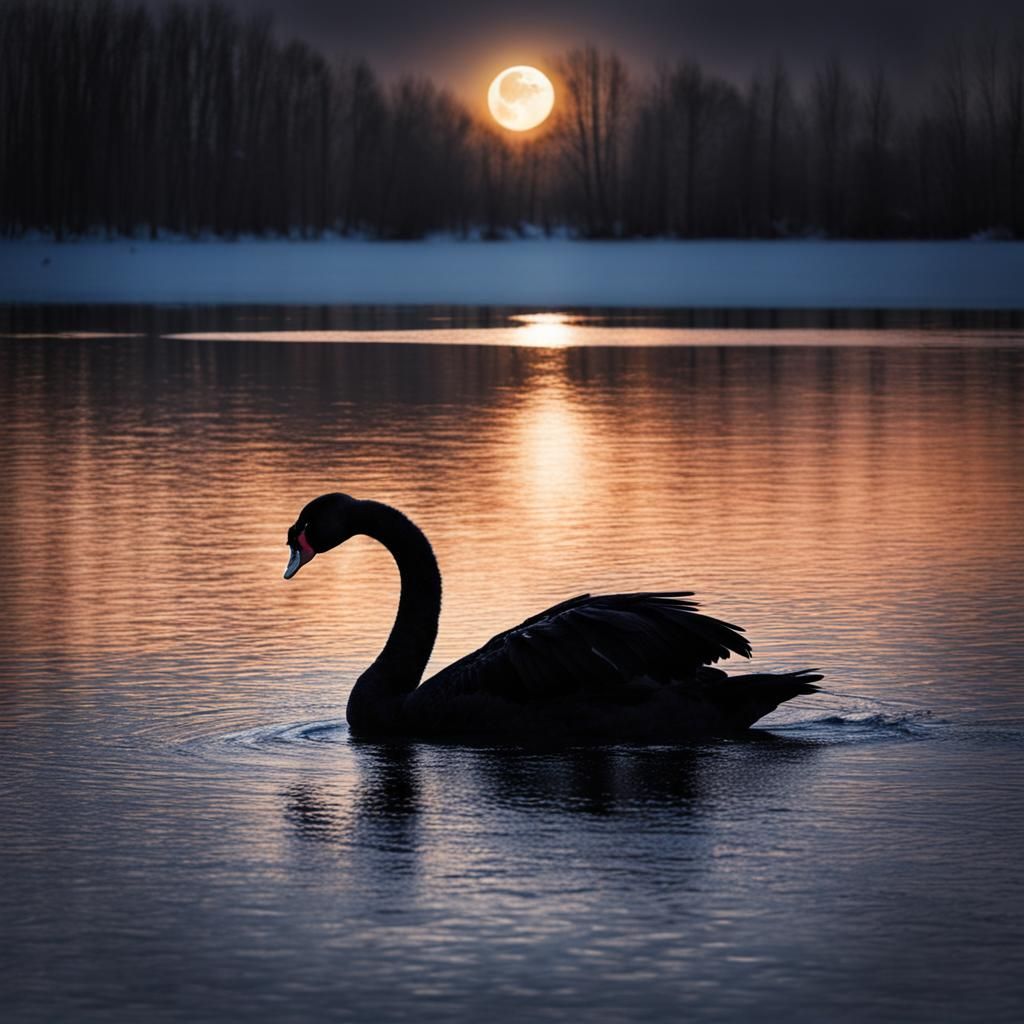 Majestic Black Swan Under Moonlight