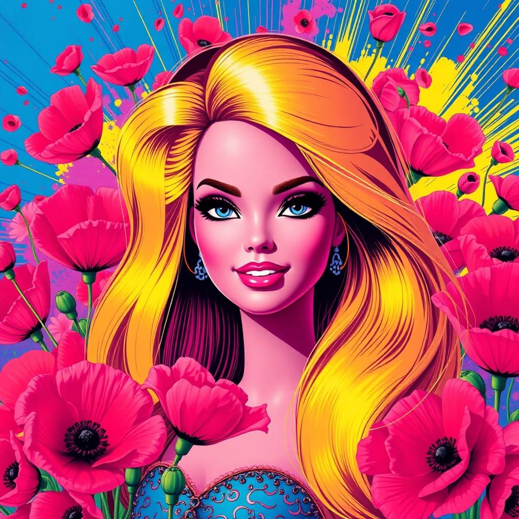 Warhol Barbie with Psychedelic Poppies