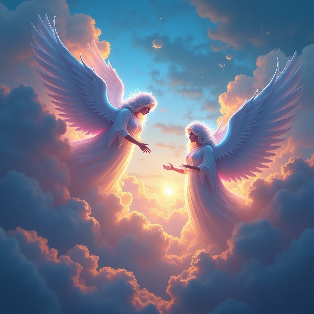 Prismatic Angels in Ethereal Aurora