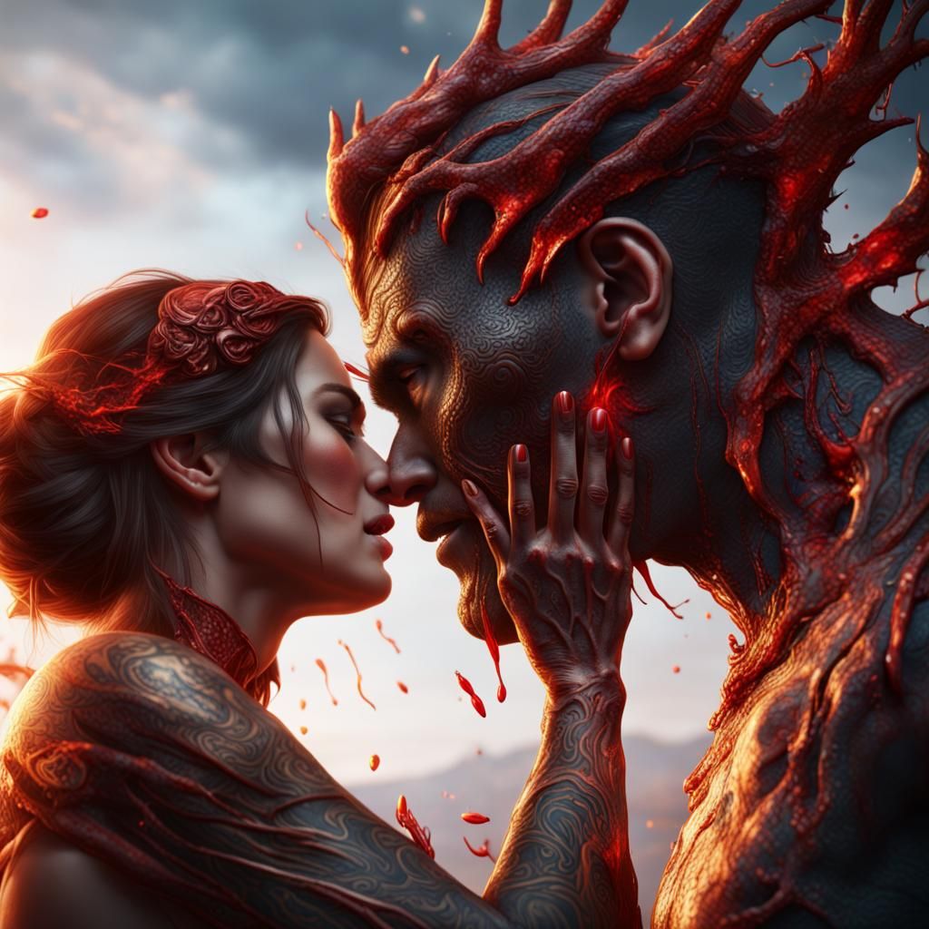 Passionate Embrace: A Detailed Fantasy Concept Art
