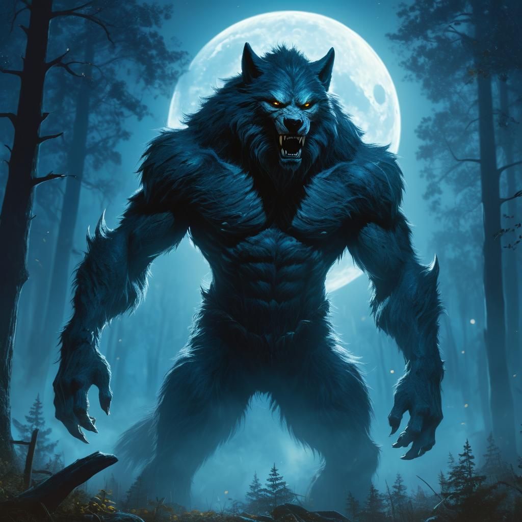 Werewolf in Misty Woods: Thomas Kinkade Style