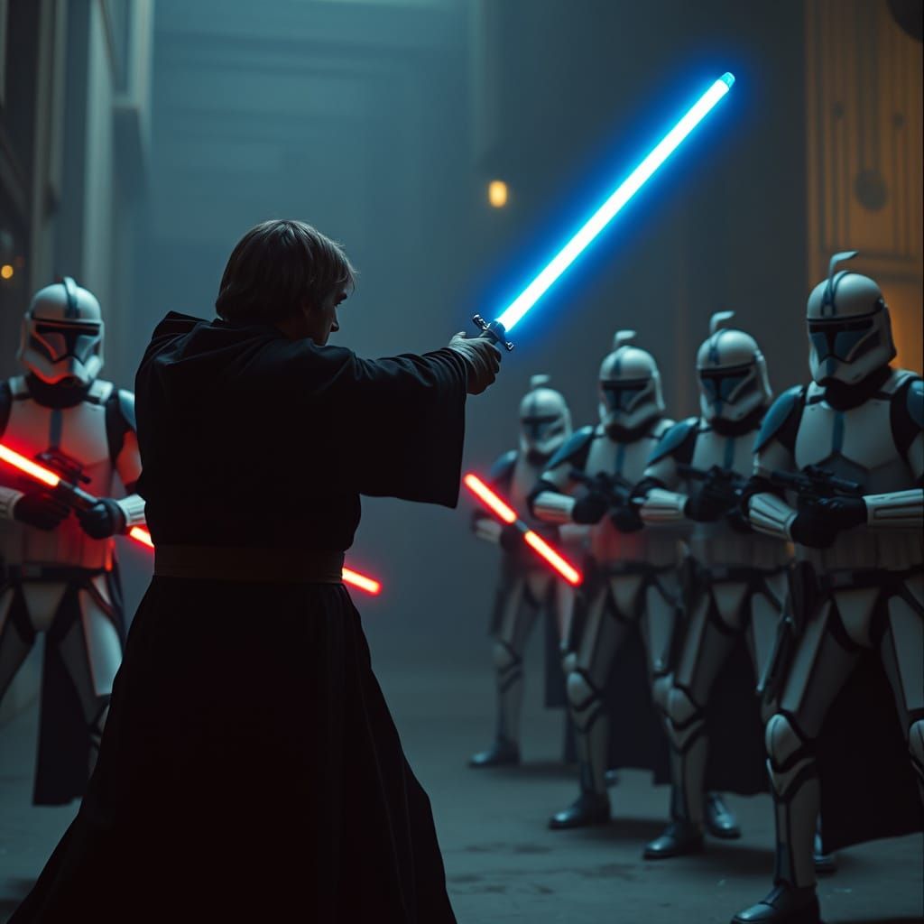 Jedi Warrior Engages 5 Clone Troopers in Epic Lightsaber Due...
