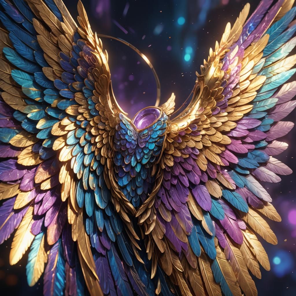 Colorful Angel Wing Concept Art with Halo