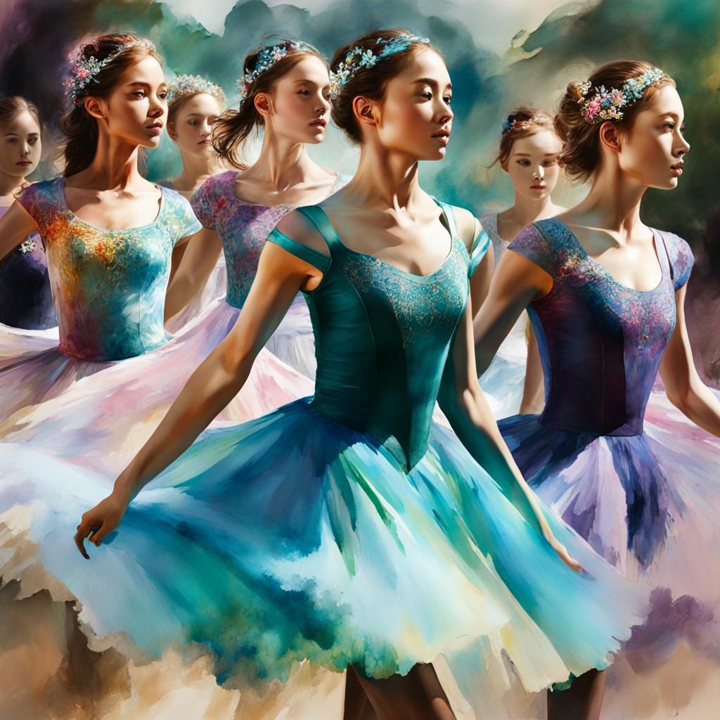 Ballerina Double Exposure in Watercolor Illustration