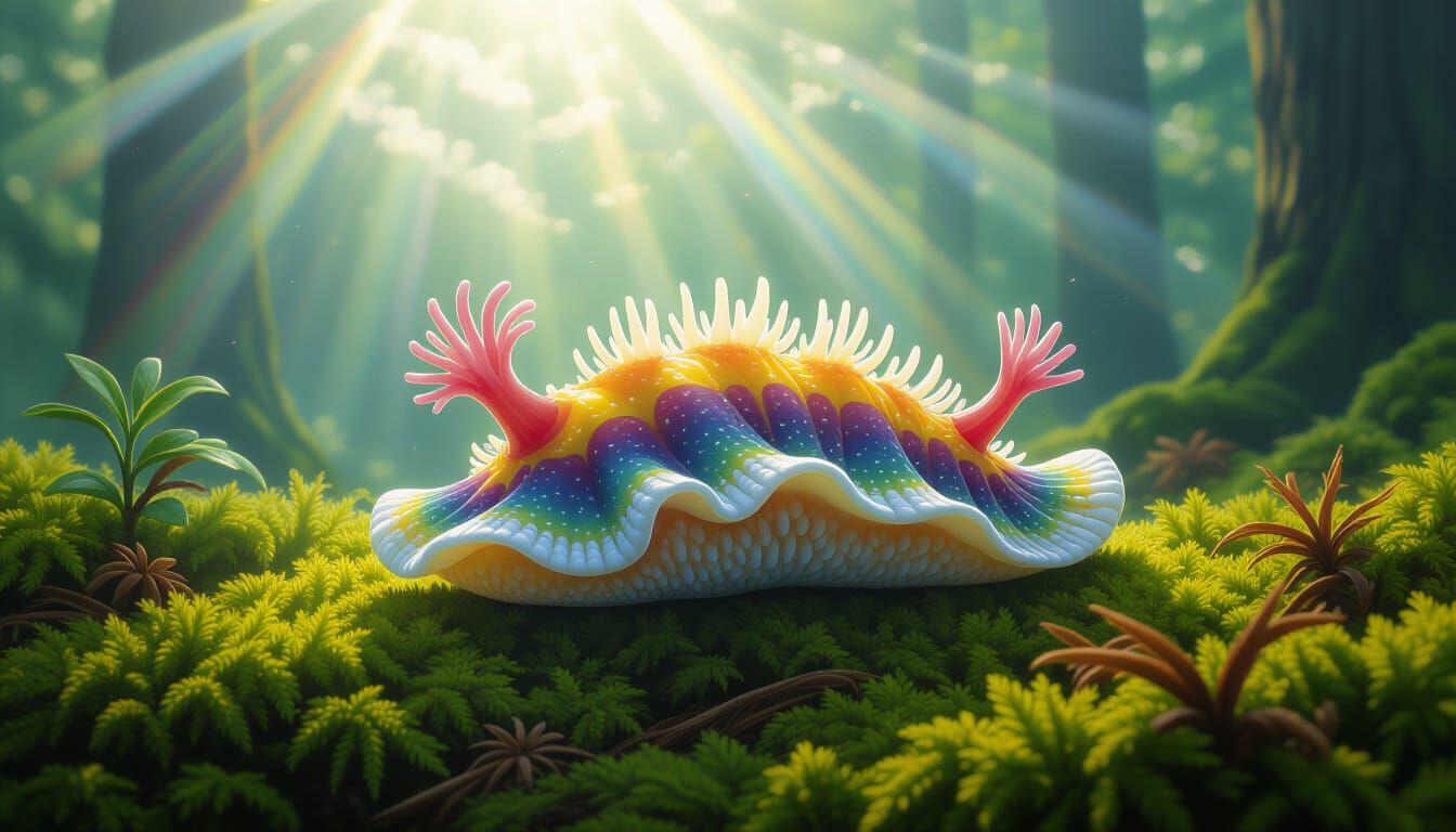 Rainbow Nudibranch in Emerald Forest, Oil Painting