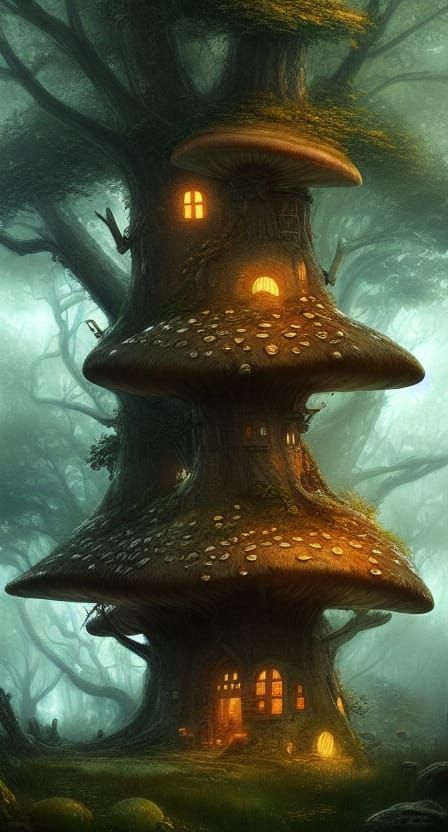 Mushroom Tree House Castle in Dark Fantasy Style