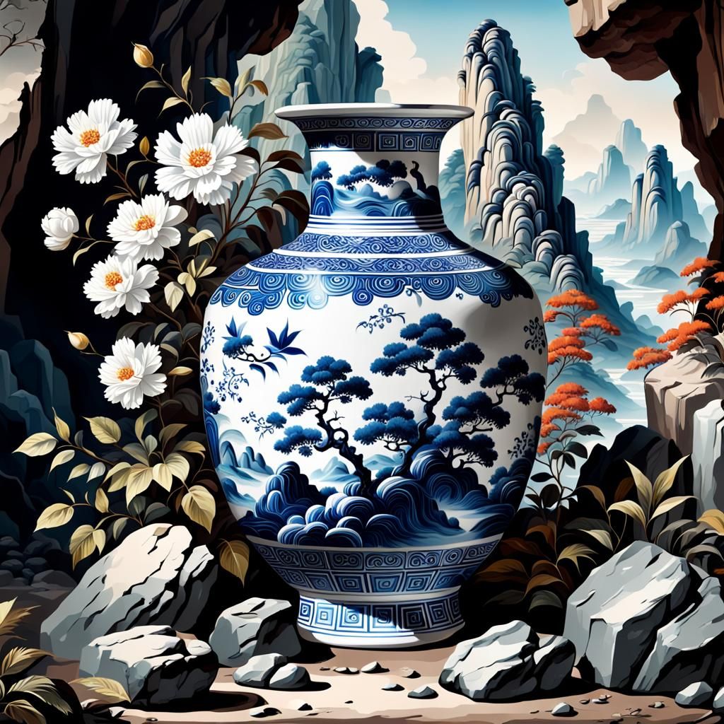 Baroque Still Life with Chinese Porcelain Vase