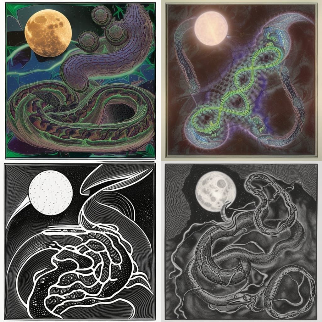 Serpent Coiling in Perilous Cavern with Fractal Art