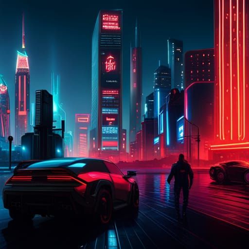 Cyberpunk Cityscape in Neon Style