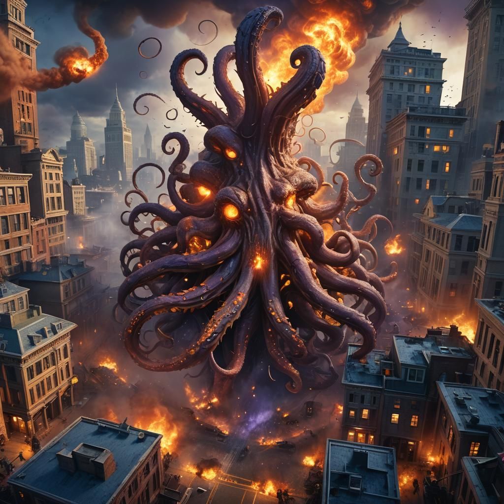 Eldritch Horror Attacks City: Fantasy Concept Art