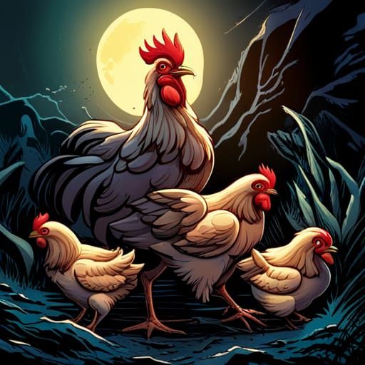 Chicken Family in Comic Book Style