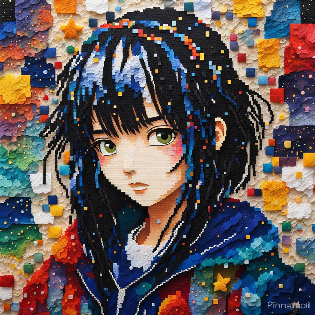Anime Character in 2.5D Pixel Impasto Style