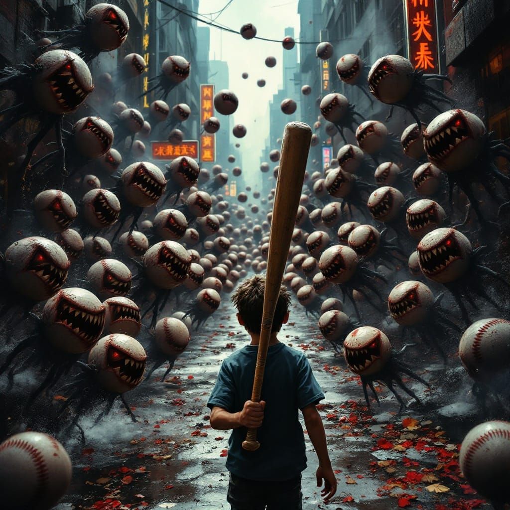 Young Warrior Confronts Dark City