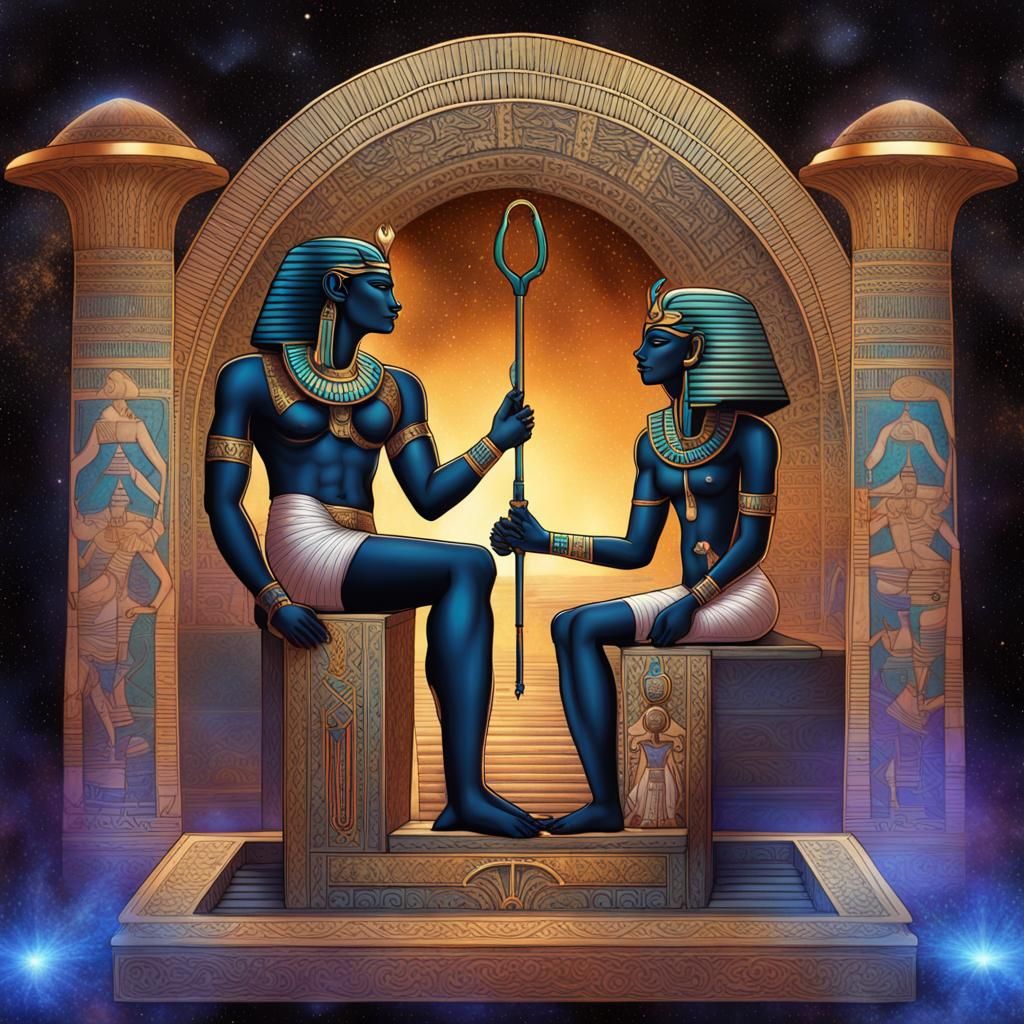 Egyptian God Separates Goddess: Astral Cosmic Illustration