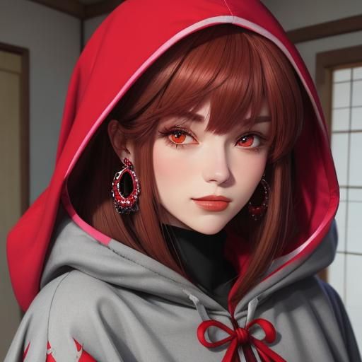 Anime Girl Blushing with Ruby Earrings in Manga Style