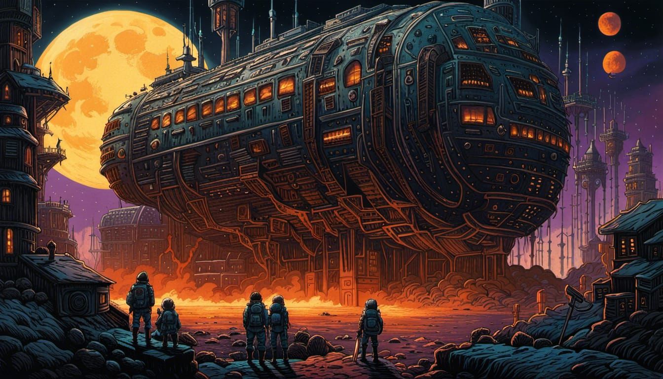 Eerie Spaceships in a Dark Fantasy Dystopia