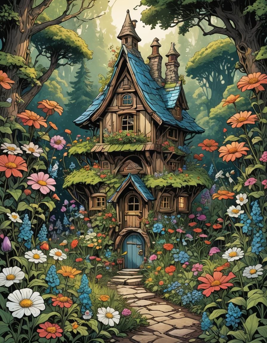 Gnome House in Summer: Comic Book Art