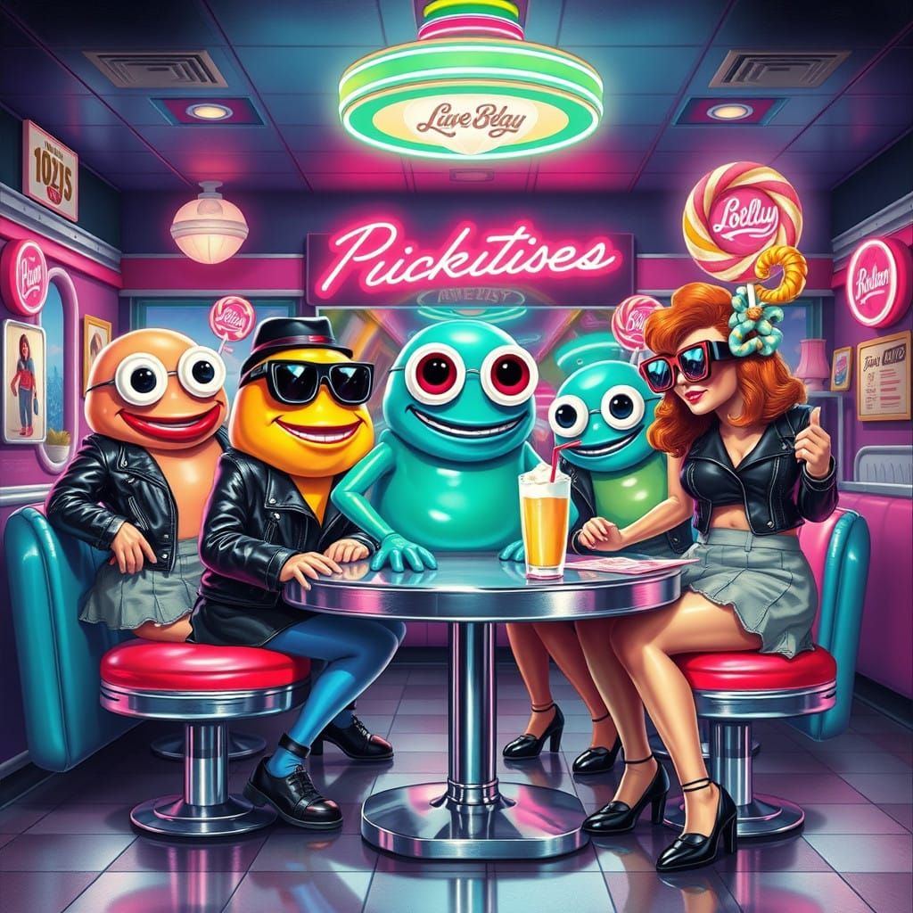 Retro Candy Gangsters in 50s Diner