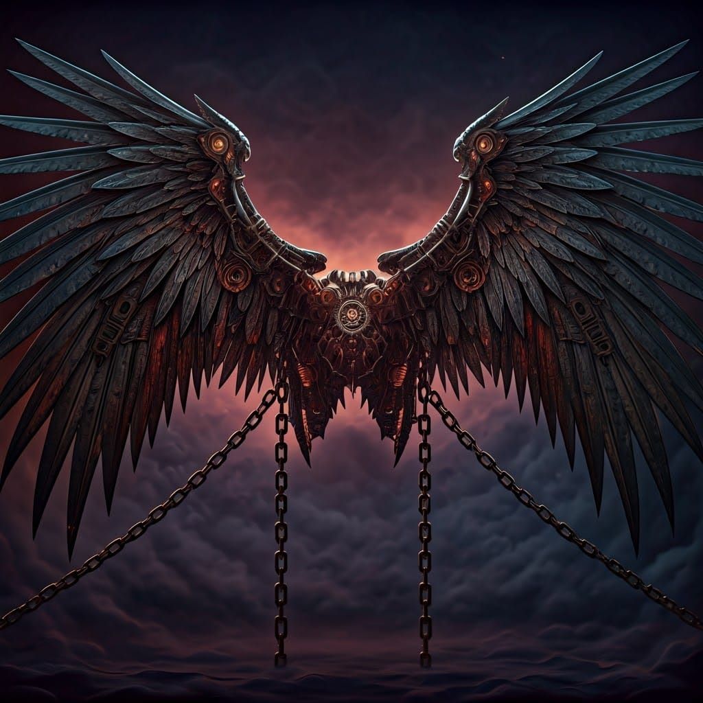 Chained Demon Wings in Industrial Cyberpunk Style