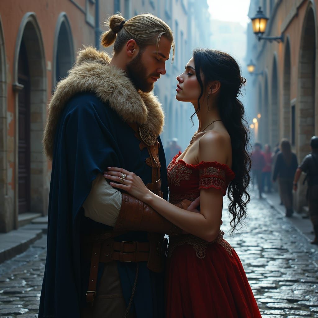 Norse Warrior Adores Noblewoman in Moonlit 1600s Rome
