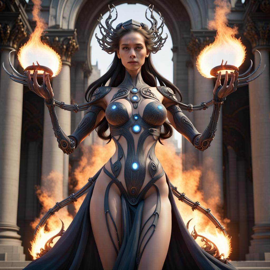 Six-Armed Dark Goddess Before Eternal Flame