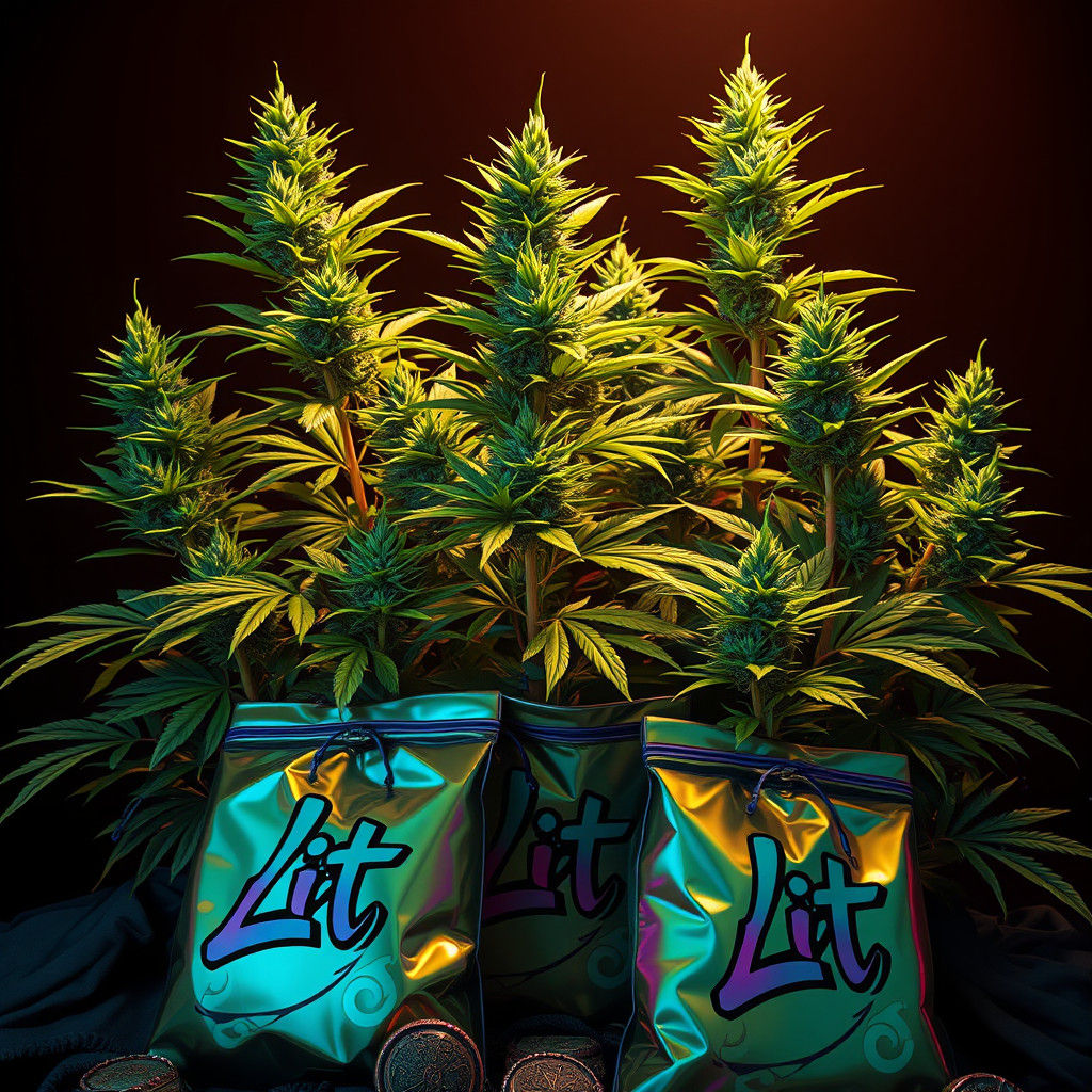 Mystical Weed Plants with Lit Bags in Fantasy Art