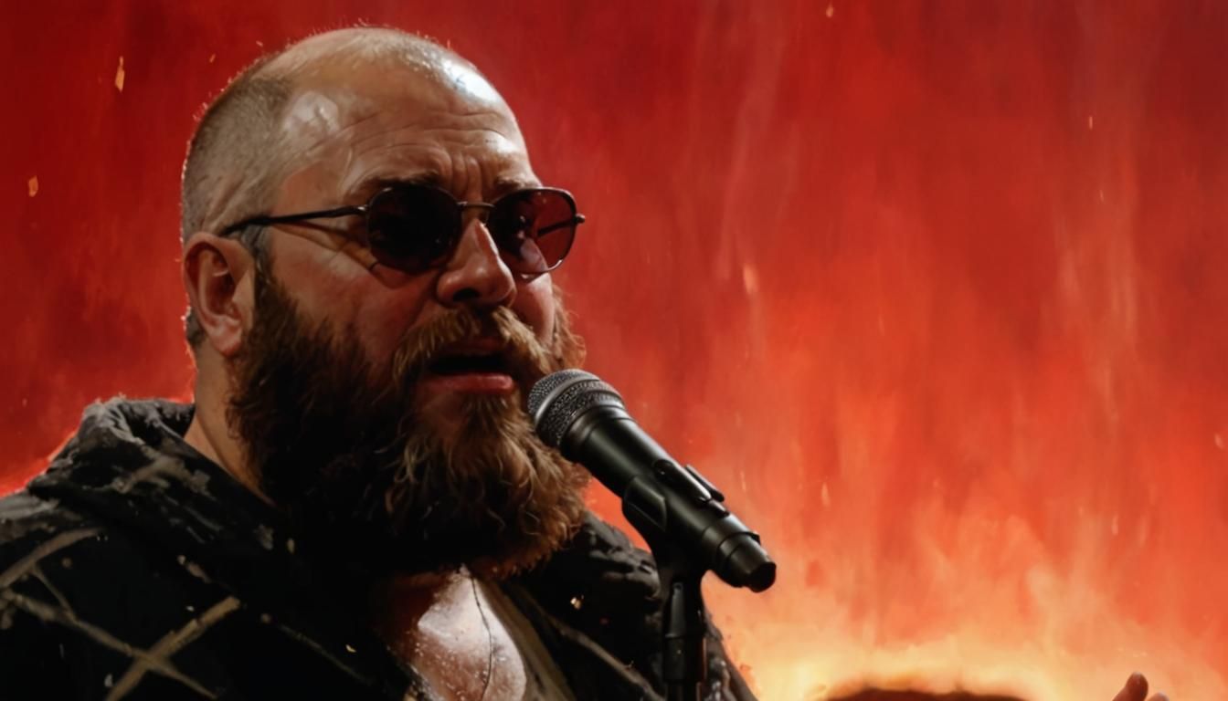 Bearded Singer on Stage in Oil Painting Style