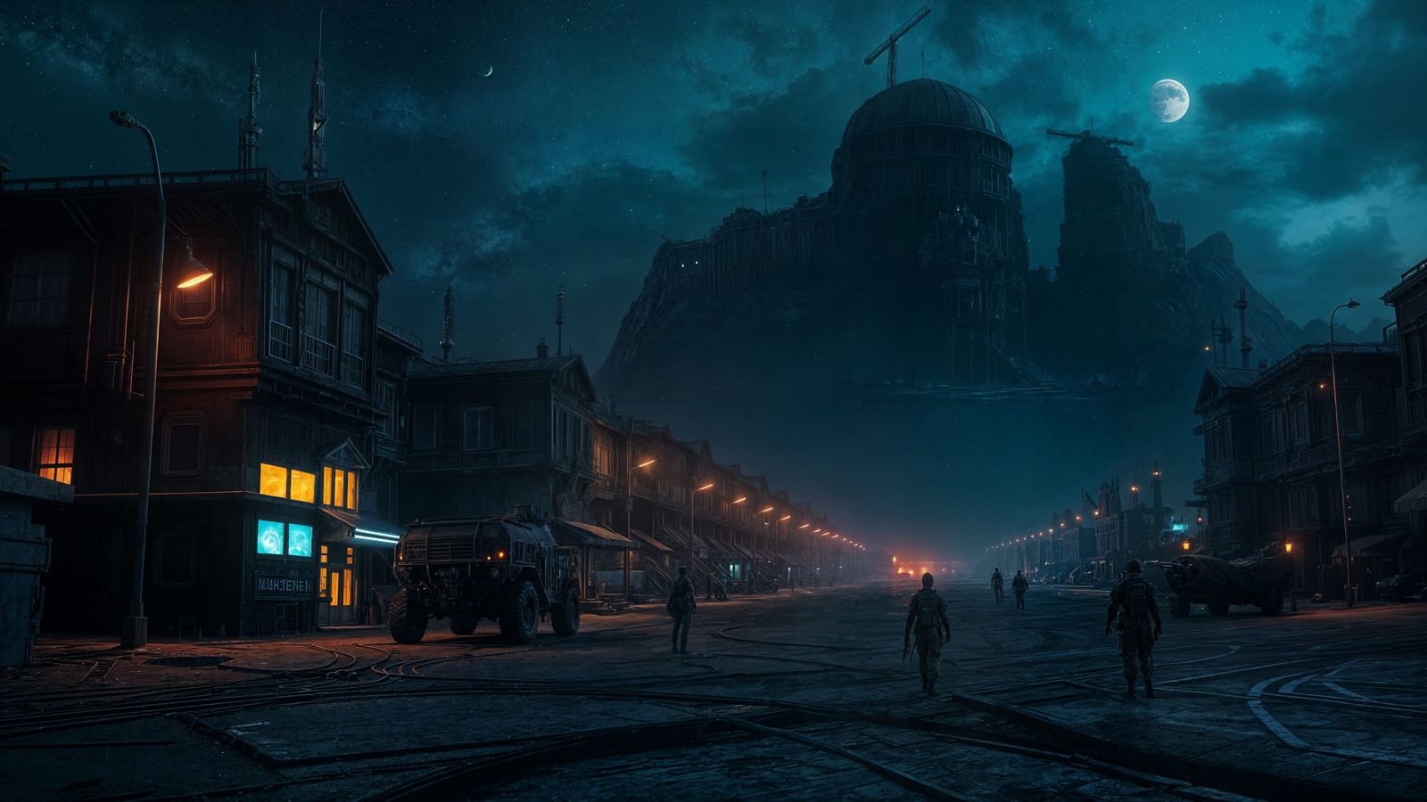 Nighttime Military Base in Detailed Matte Painting