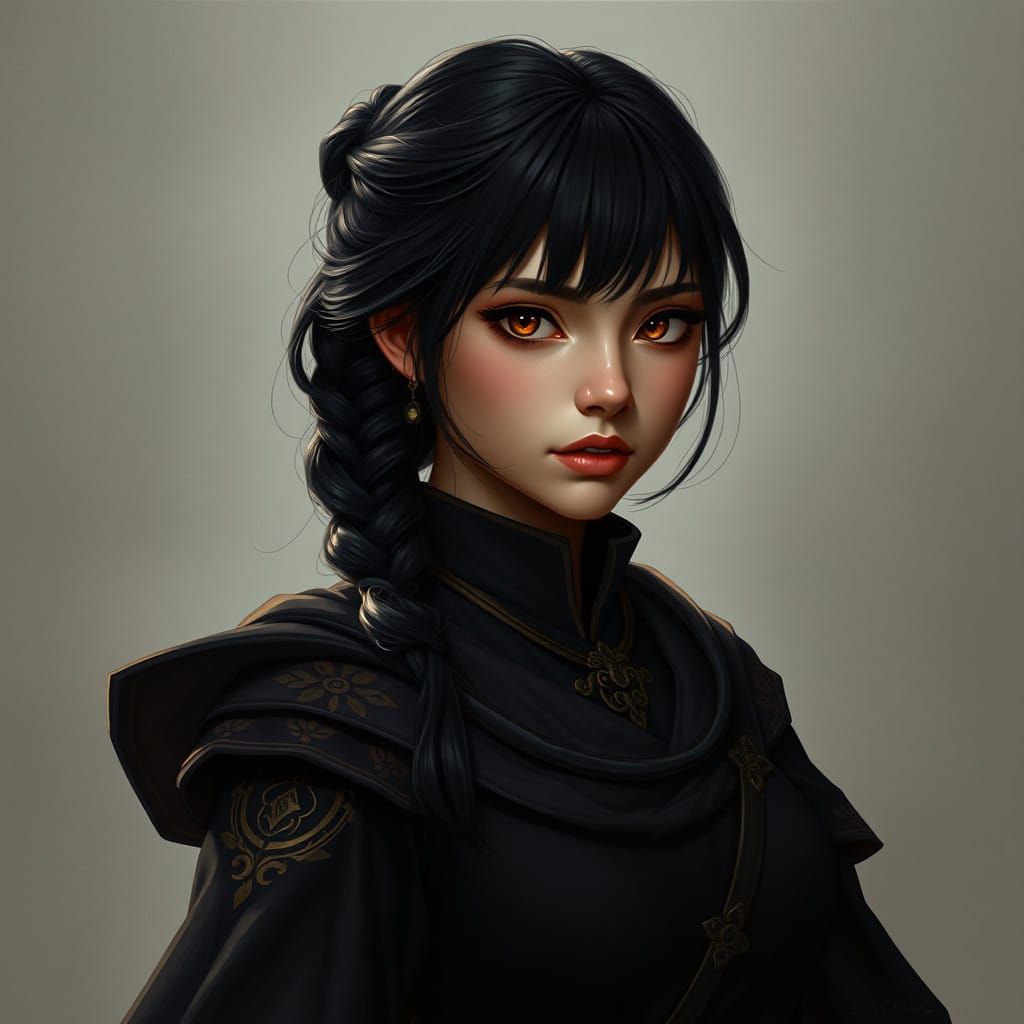 Mysterious Woman with Scar and Dark Cape in Fantasy Art