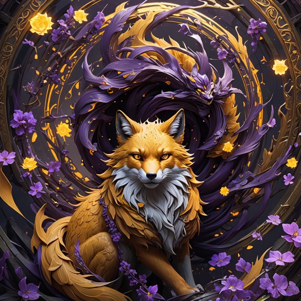Nine-Tailed Fox in Dark Fantasy Style