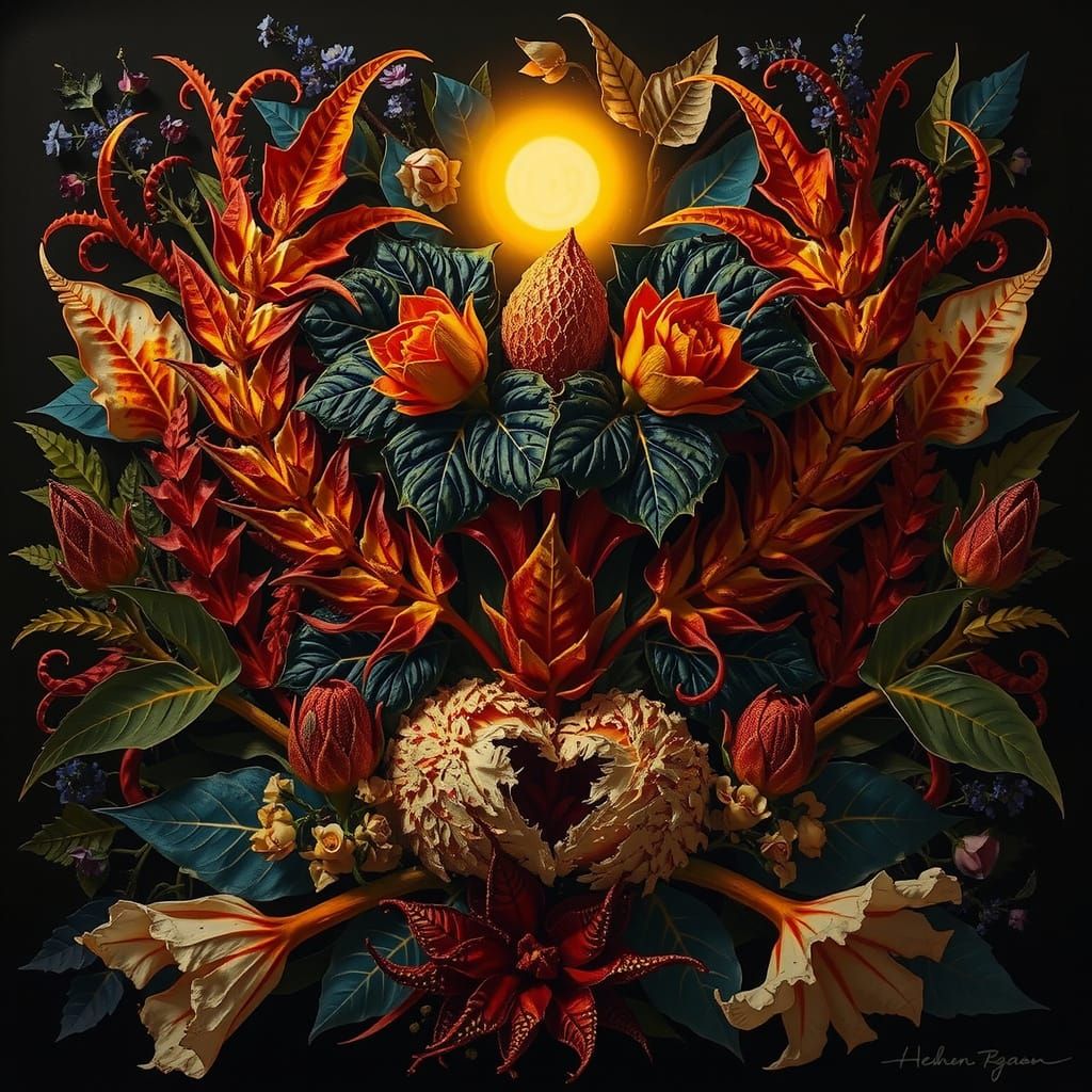 Angular Botanical Forms in Vibrant Hyperrealism