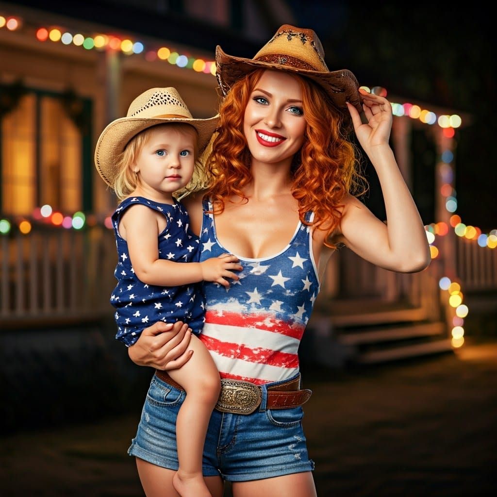 Spirited Redheaded Cowgirl Radiates Joy in Whimsical Summer...