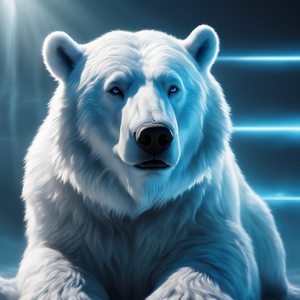 Master White Bear with Blue Aura in Vibrant Digital Art