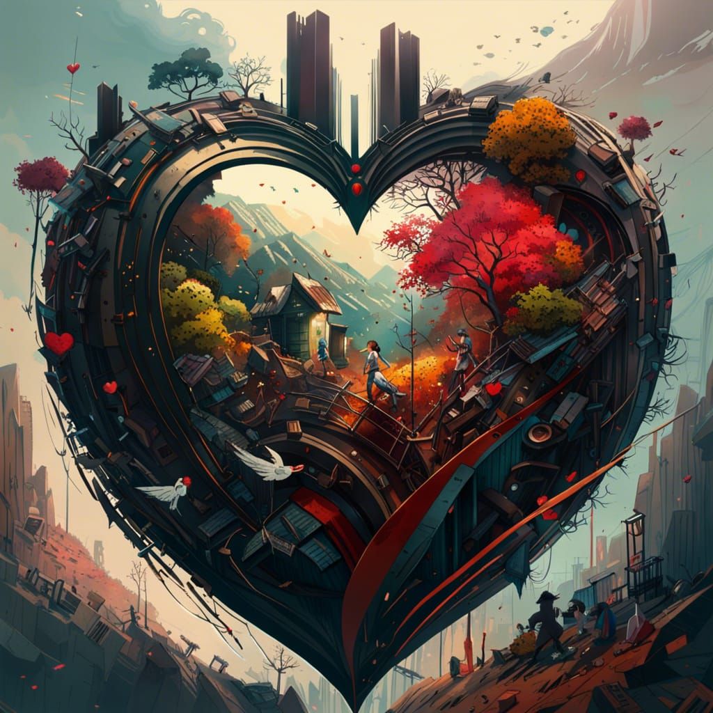 Recycled Material Heart in Digital Art Style